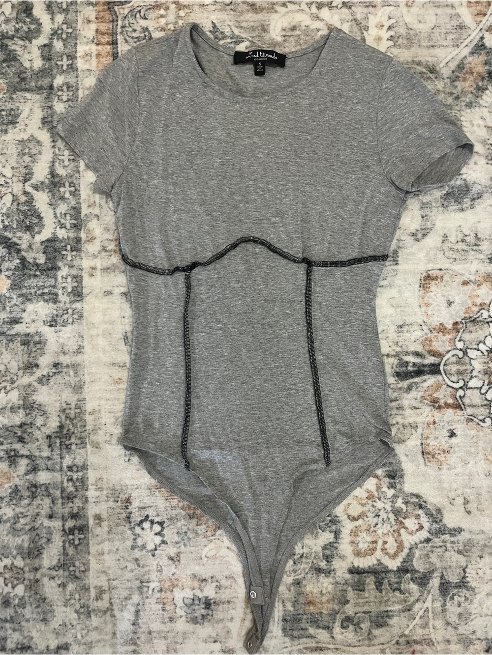 Wild Fable Gray Short-Sleeve Seam-Detail Bodysuit